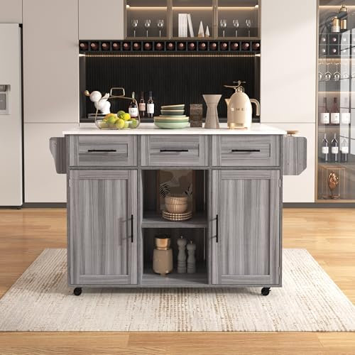 Carrito de Comedor Grande, encimera Plegable, Puerta de Almacenamiento, Ruedas, Patas de Madera Maciza reemplazables (Color Gris + Madera, 139x71x91,5cm)