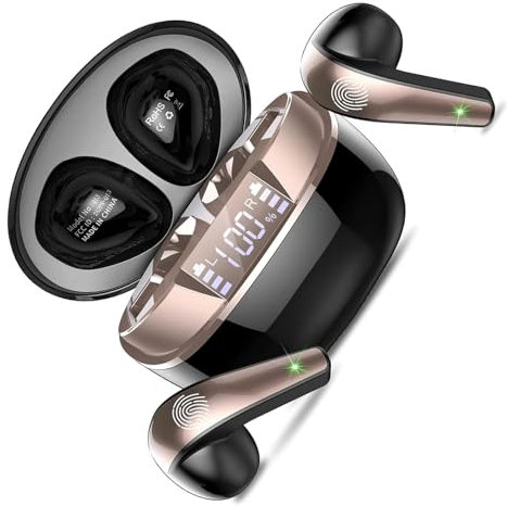 Cuffie Bluetooth, 2024 Mini Auricolari Bluetooth 5.3 con Bassi Immersive, Cuffie Wireless In Ear con 4 HD Mic, IP7 Impermeabili Cuffiette Bluetooth, 40H Cuffie Senza Fili con Display LED, Nero