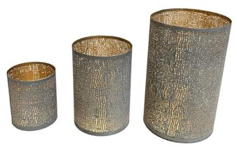 trendfleur Windlicht Zylinder, S3, Metall 10/15 / 20 cm grau-Champagner