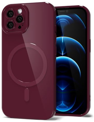 Svanove for iPhone 12 Pro Max Phone Case Silicone Magnetic, Compatible with Magsafe Case Cute for Women, Girly Glossy Jelly Thin Slim Hard Plastic Mag Safe & Camera Cover Protection, Burgundy Maroon