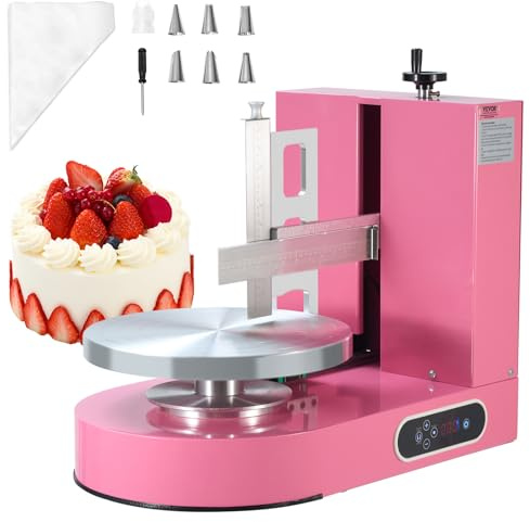 VEVOR Macchina per Decorazione Torte, Macchina per Spalmare Crema velocità 25-320 Giri/min, Macchina per Decorazione Torte Cucina Commerciale Piatto Girevole per Torte da 6-1４ Pollici, Colore Rosa