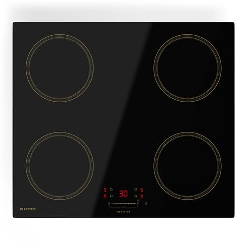Klarstein Victoria Plaque À Induction Encastrable - 4 Zones, 7000 W Avec Boosters, Curseur & Minuterie, Verrouillage Parental, Vitrocéramique Noire, Largeur 59 cm