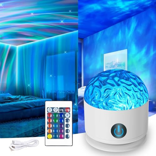 LED Sternenhimmel Projektor Kinder,Nachtlicht Nordlicht Projektor mit Fernbedienung,Wiederaufladbarer Polarlicht Lampe,Ocean Lamp Aurora Light,Luxocean Lampe Galaxy Projector,Tischlampe aus Kristall