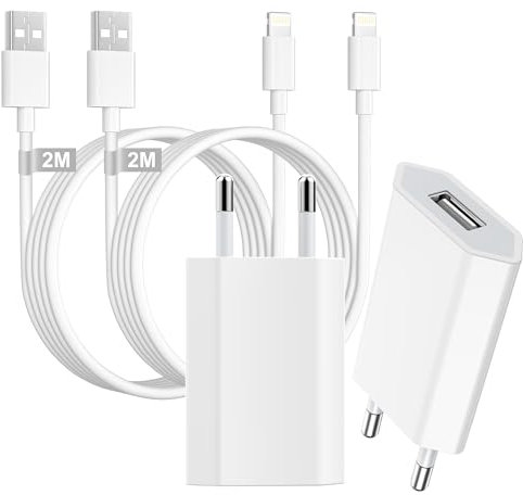 Cargador iPhone Apple MFi Certificado con Cable Lightning 2M 2Pack, 5W Adaptador Enchufe USB Cargador Apple 5V 1A USB Charger para iPhone 14 Pro Max/13/12/11 Pro Max/Mini/XS/XR/X/8/7/6 Plus/5/SE