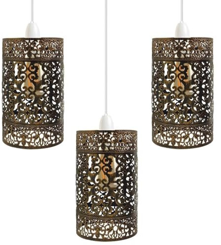 3 Pack of Industrial Metal Bulb Guard Drum Shaped Lampshades for Ceiling Pendant Lights, Indoor Easy Fit Wire Cages for Kitchen, Hallways (3 Pack Brushed Copper B6)