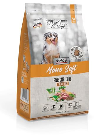 Mac's Halbfeuchtes Hundefutter, weiche Textur, hoher Fleischgehalt, verschiedene Geschmacksrichtungen, (1,5 kg, Ente)