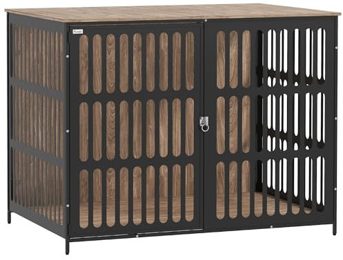 PawHut Dog Crate Furniture, Dog Cage Side End Table Indoor with Anti-Chew Resistant Mesh, Anti-Escape Door, for Extra Large Dogs, 118 x 80 x 92 cm, Walnut Brown