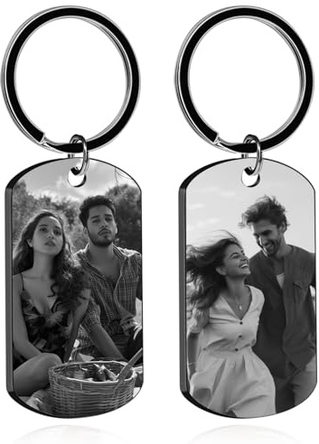 Porte Clef Personnalisable avec Photo et Texte Double Face Porte Clé Personnalisé Idée Cadeau pour Homme Femme Couple ou Famille