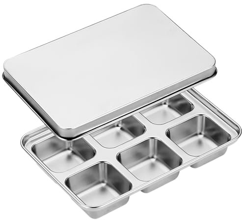 Hexaluxe Ice Cube Tray, Stainless Steel Ice Cube Trays for Freezer, Reusable 6 Square Ice Mould for Cocktail Whiskey (1)