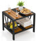 COSTWAY Mesa Auxiliar para Patio con Agujero para Sombrilla de 4 cm, Mesa Lateral de 2 Pisos con Estante de Almacenamiento, Mesita de Café Bistró para Porche Balcón Jardín
