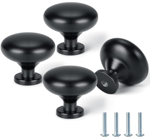 VINATO Möbelgriffe 28mm, 4 Stück Schrankgriffe, Möbelknöpfe Rund - Moderne Schubladenknäufe mit Montagematerial für Küche, Schrank, Kommode, Schwarz