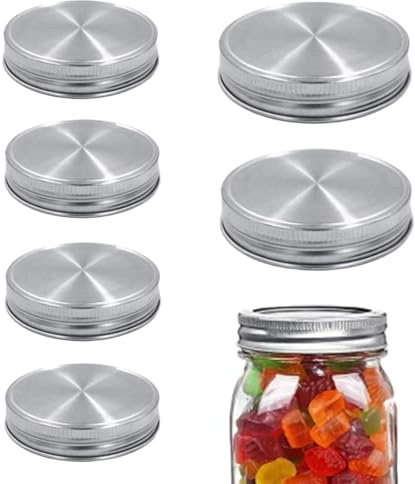 YYMT Pack of 6 Stainless Steel Mason Jar Lids, 70 mm Regular Mouth Leak-Proof Twist-Off Lid, Rustproof with Silicone Seal, Reusable for Preserving Jars, Spices, Jam, Coffee Jars, Silver