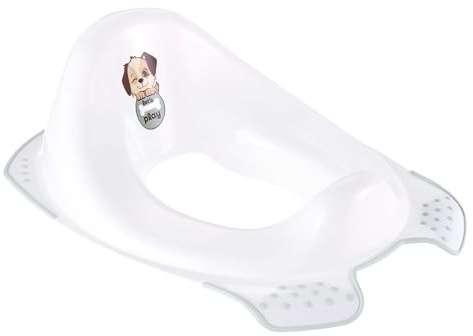 keeeper ewa Kinder-Toilettensitz, Dog Dekor, Weiß | Anatomisch geformt, Anti-Rutsch-System mit gummierten Auflageflächen, Hohe Rückenlehne, Breiter Sitz, Spritzschutz