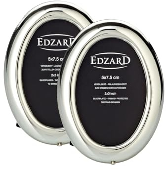 EDZARD Mini-Bilderrahmen Oval 2er-Set (5x7 cm) versilbert anlaufgeschützt | Silberrahmen für Fotos 5x7 cm, Samtrücken, zum Stellen, Fotorahmen, Portraitrahmen, Geschenk Hochzeit