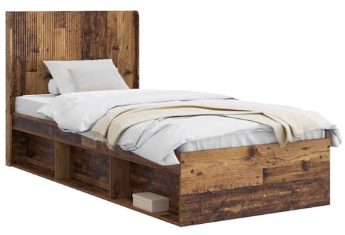 vidaXL Bettgestell mit Stauraum und Kopfteil Altholz 90 x 190 cm, Moderner Bettgestell, stylische Kopfteil, rechteckiger Stauraum, platzsparende Möbel für Dein Schlafzimmer