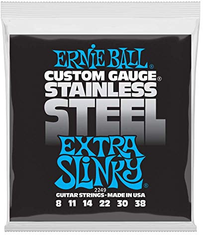 Ernie Ball, Extra Slinky Stainless Steel Wound, Corde per chitarra elettrica, diametro 8-38