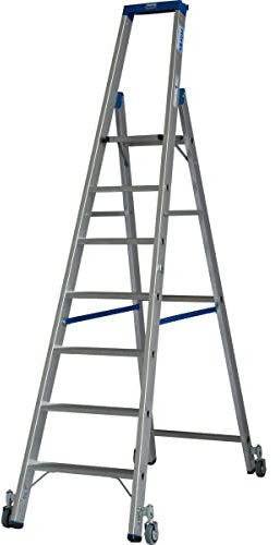 KRAUSE LDC647 Stehleiter Standard mit Rollen, 7 Trittstufe, 3.65 m Höhe Leiter, 2.3 m Höhe Stehleiter, 1,65 m Höhe letzte Sprungbrett