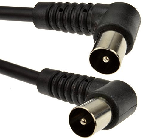 kenable RF Fly Lead Right Angle Male Plug to Plug Coaxial TV Freeview Cable 4m Black [4 metres]