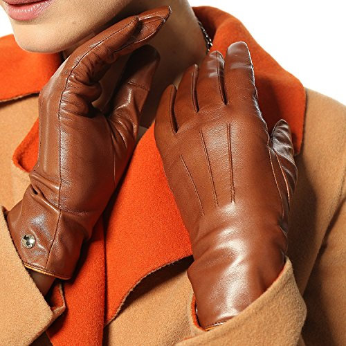 ELMA Damen elma klassisch touchscreen texting winter-m fahrhaarschaf lederhandschuh 100% reines kaschmirfutter Saddle Gelb 6.5