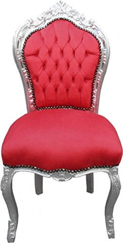 Casa Padrino Barock Esszimmer Stuhl Rot/Silber ohne Armlehnen