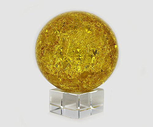 Yudu Glaskugel Effekt Kugel auf Sockel Vollglas Splittereffekt (gelb)