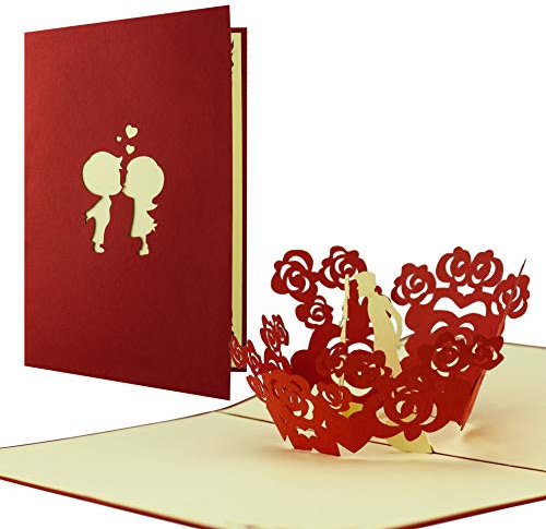 Schöne Karte zum Valentinstag aber auch für Hochzeiten super geeignet, Karte für Verliebte, Hochzeitskarte, Hochzeitskarten, edel, elegant, hochwertig, Paar küsst sich beim öffnen der Karte I L05