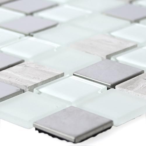 Glas Naturstein Edelstahl Mosaikfliesen Starcrest Weiß Silber Grau Selbstklebend