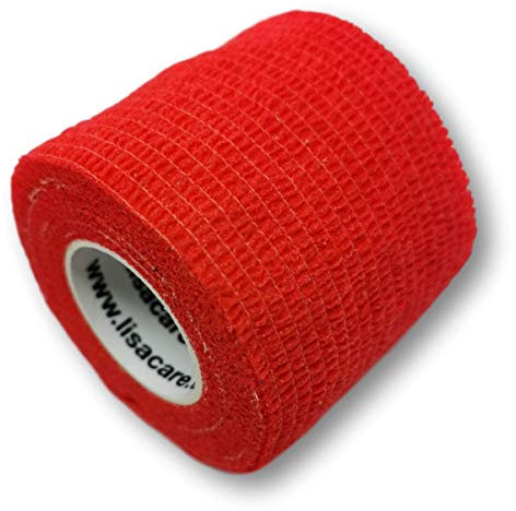 LisaCare Bandage Waden - 4 Rollen, 5cm breit - Medizinprodukt - Selbstklebende Verband wasserabweisend atmungsaktiv mit Farb- & Motivauswahl (Rot)