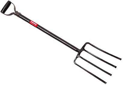 TABOR Tools J59A Digging Fork, Steel Shaft Super Heavy Duty 4-Tine Spading Fork, Virtually Unbreakable Garden Pitchfork for Compost, Soil Turning & Digging, 40 Inch with D-Handle