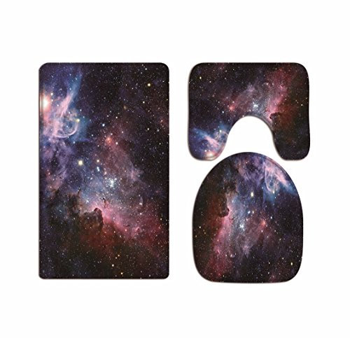 A.Monamour Badezimmer Badematte 3 Teilig Set Galaxy Und Sterne Universum Weltraum Planet Zusammenfassung Toilettendeckel Abdeckungen Flanell Saugfähig Badteppiche Badvorleger Badgarnitur WC Vorleger