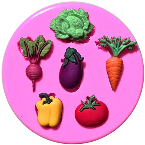 Fresh Produce Allotment Lettuce Carrot Tomato Pepper Beetroot Radish Aubergine Silicone Mould Mold for Cake Decorating Cake Cupcake Toppers Icing Sugarcraft Tool by Fairie Blessings