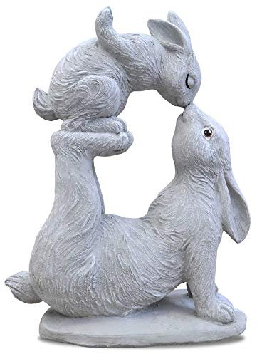 Thaiboo OsterHasen Garten Figur massiv Deko Stein HAB Dich LIEB Hase (Hasen Mama und Kind)