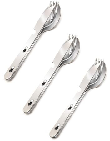 KINLINK Camping Utensil Set 3 Pack(Spoon,Fork,Knife, Bottle Opener) Durable Stainless Steel for Camping/Travel/Backpacking/Hiking/Picnic/Outdoor Use Cutlery Set
