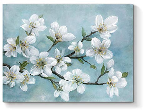 TAR TAR STUDIO Abstrakte Blumen-Wandkunst, Bild: Kirschblütenzweig, Malerei auf eingewickelter Leinwand für Schlafzimmer (61 cm B x 45 cm H, mehrere Größen)