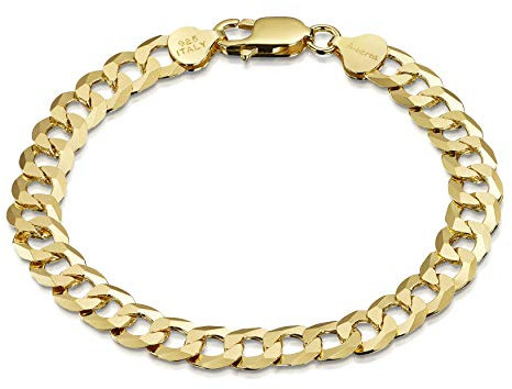 Amberta 925 Sterlingsilber Vergoldet 18K Armbänder für Mann - 8 mm Armkette - Panzerkette Armband - Länge: 20.5 cm