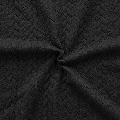 STOFFKONTOR Jacquard Strick Jersey Stoff Meterware mit Zopfmuster, Schwarz