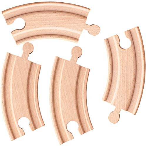 Set: 4 Stück Holz - Schienen - kleine - Kurze Kurven - für Eisenbahn/Holzeisenbahn - 10 cm - passend für alle Schienen-Systeme & Straßen - z.B. Brio/Her..