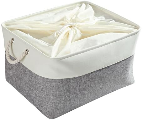 Mangata Extra Large Storage Boxes, Fabric Storage Baskets for Cupboards, Shelves, Wardrobe, Toys, Clothes (Foldable, GreyWhite)