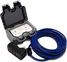 HDIUK Outdoor socket wiring kit RCD to twin IP66 Switched 13a Sockets (5 Metre Cable, Blue Cable)