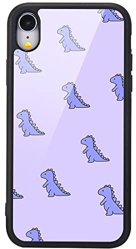 MAYCARI Cute Dinosaur Case for iPhone XR, Shockproof Protective Case with Soft TPU Bumper Hard Back Scratch Resistant Purple Dinosaur Pattern