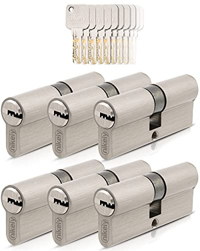 GERCAR Pro 6x Schließzylinder 30/30 gleichschließend Set 6 Profilzylinder inkl. 30 Schlüssel - 60 mm Türschloss Zylinderschloss 6er Zylinder - Länge: 60mm, A:30 B:30 - Messing matt massiv