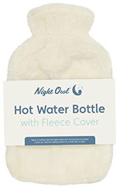 Night Owl 64109 Hot Water Bottle with Cream Faux Fur Cover / 32.5cm / 2 Litre Capacity / Provides Warmth and Pain Relief