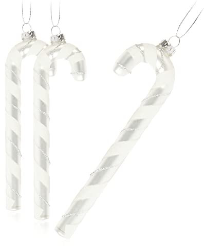 com-four® 3X Christbaumanhänger Zuckerstange XXL - Christbaumschmuck zum Anhängen - Weihnachtskugel in Zuckerstangen-Form - 17 cm (silberfarben/goldfarben/weiß Glas - 3 Stück)