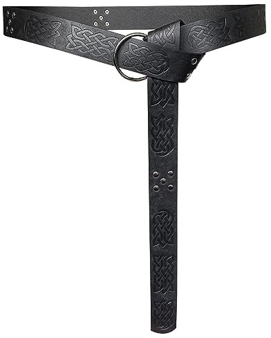 JAOYU Viking Gürtel für Männer - Leder Renaissance Gürtel mit geprägten Motiven, breiter Knoten und O Ring