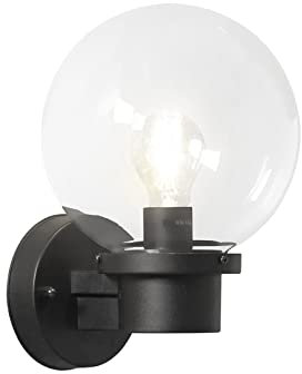 Moderne LED Außenwandleuchte mit Dämmerungsschalter und großer Glas Kugel, Schwarz