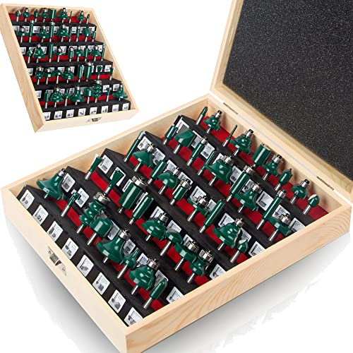 MAYLINEE Juego de 43 fresas con punta de carburo, vástago de 6.35 mm para carpintería, fresadora herramientas eléctricas para perforar madera (1/4-PL)