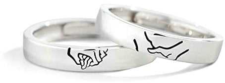 Whoiy Herrenring Personalisiert Silber, Paar Ring 925er Sterling Silber Hand In Hand Gravur Kostenlos Graviert Pärchen Geschenk Armband