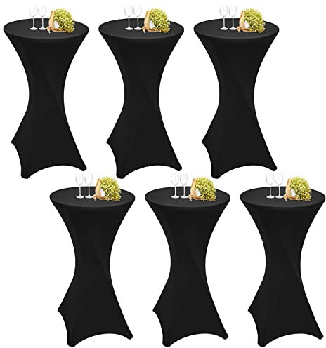 6 Stück Schwarz Stehtisch Hussen Stehtische, Stehtischhusse für Ø 60-65 cm Stehtische und Bistrotische, Stretch-Tischdecke mit Fußtaschen für Hochzeit Geburtstagsfeier Bankett(60 cm, Schwarz)