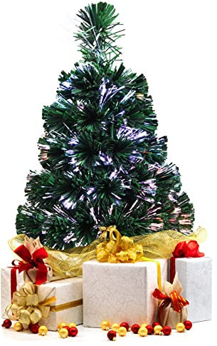 Multigot 2 FT Christmas Tree, Tabletop Pre-Lit Artificial Xmas Tree with 60 PVC Branch Tips, Fiber Optic Festival Decoration for Home Office Shop