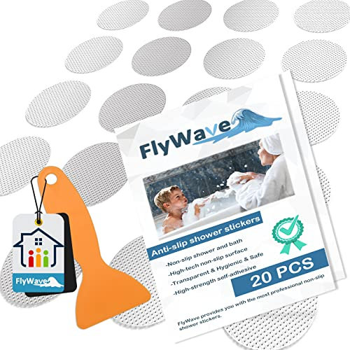 FlyWave Antirutsch Dusche 20 Stück Runde, Anti Rutsch Dusche Aufkleber mit Silikonschaber, Antirutschstreifen Dusche Selbstklebend, Transparent Anti Rutsch Dusche für Badewanne & Dusche